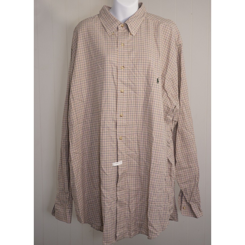 Ralph Lauren 2XLT Tan Cotton Plaid Classic Fit Button Down Shirt